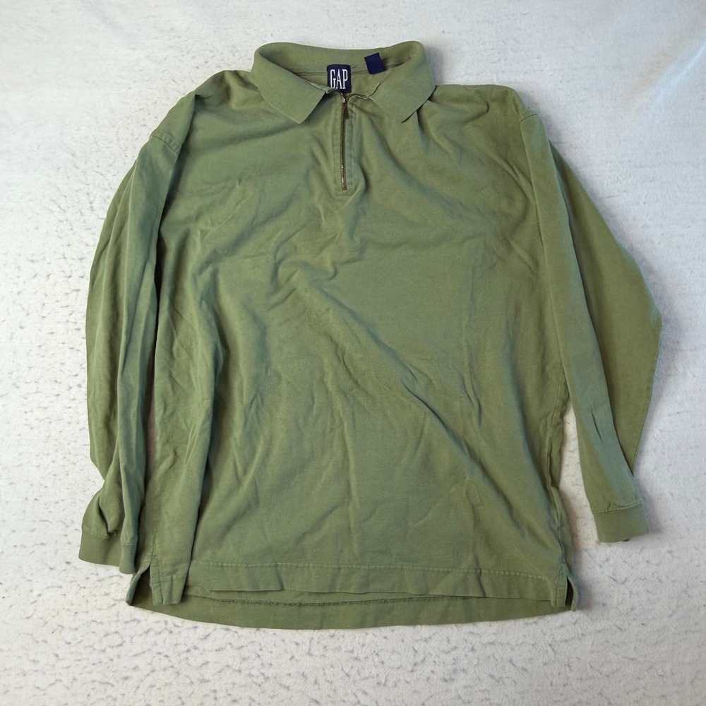 VTG Gap Quarter Zip Pullover Mens Large Green Long Sleeve Cotton Polo Shirt